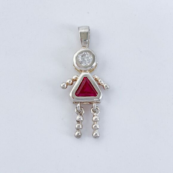 Vintage Sterling Silver 925 Ruby and Cubic Zirconia Girl Pendant - Picture 2 of 7